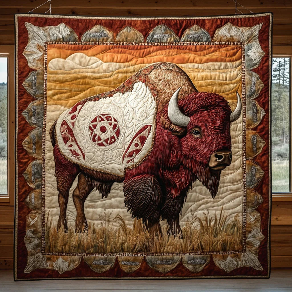 Majestic Red Bison Quilt Blanket