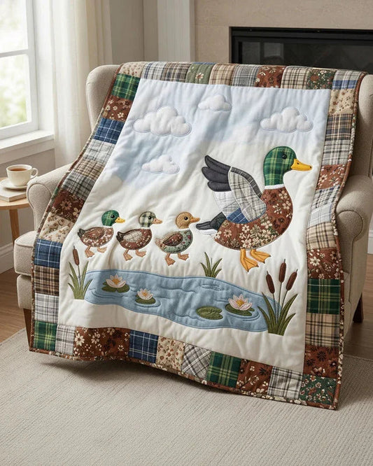 Mallard Duck Quilt Blanket - Quilted Blanket by OtterMia