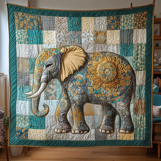 Mandala Elephant Block Quilt Blanket