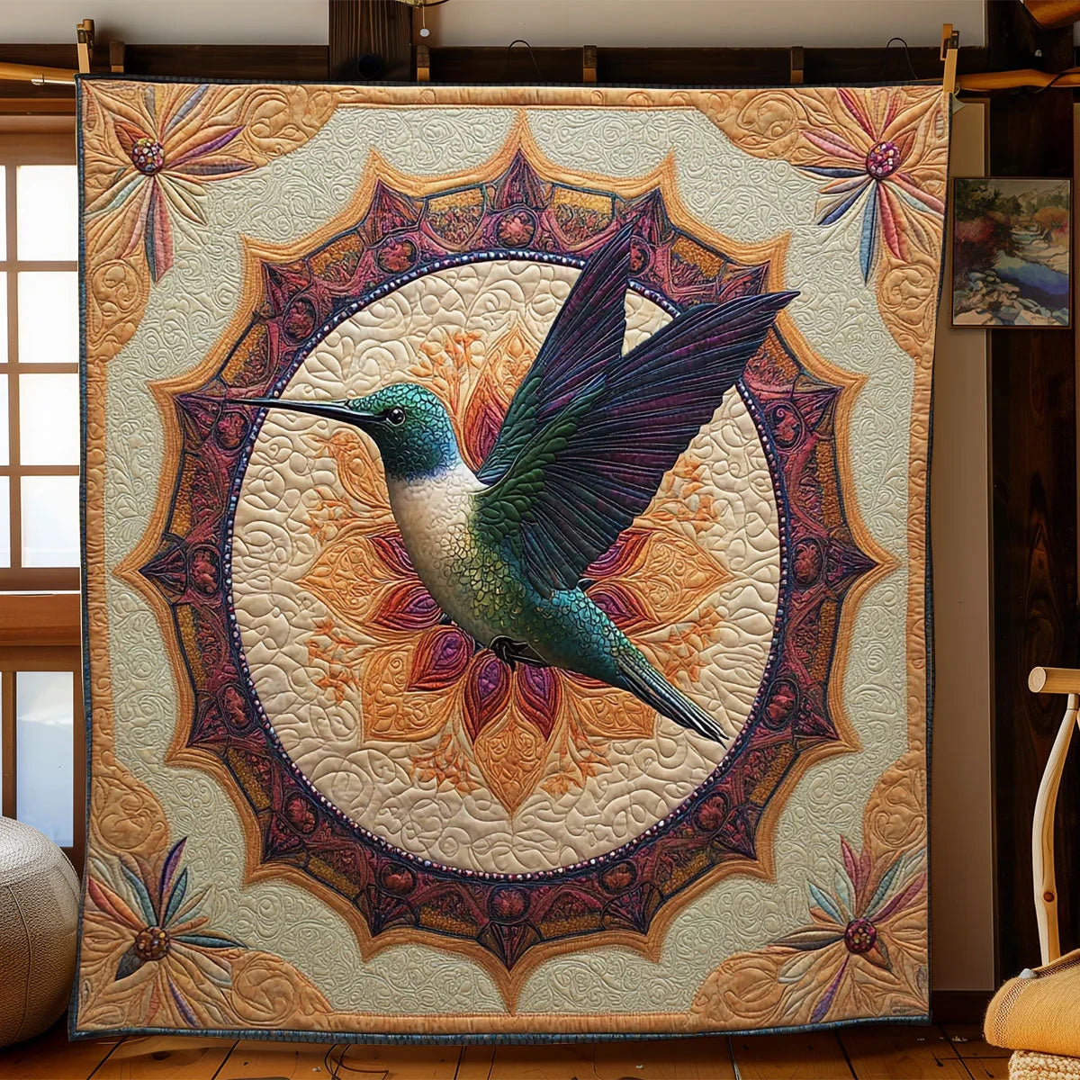 Mandala Hummingbird Quilt Blanket