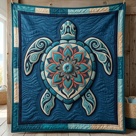 Mandala Sea Turtle Quilt Blanket