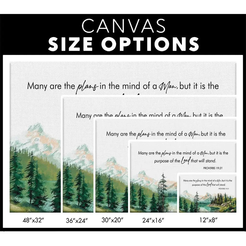 many are the plans proverbs 19 21 bible verse wall art canvas (Landscape) (view 7)