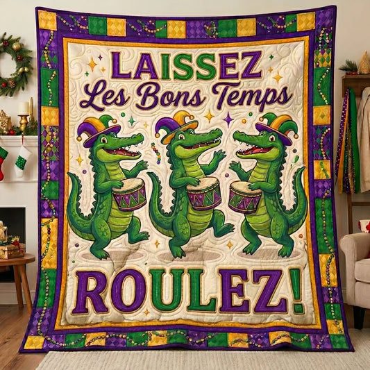 Mardi Gras Gator Party Quilt Blanket