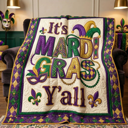 Mardi Gras Y'all Quilt Blanket