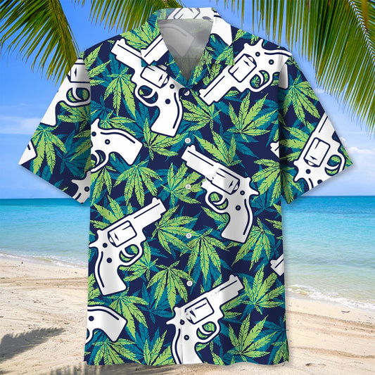 Marijuana Leaf Guns Hawaiian Shirt - S - hawaiian shirt