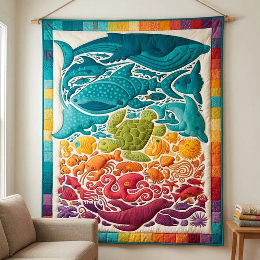Marine Odyssey Quilt Blanket - Quilted Blanket by OtterMia