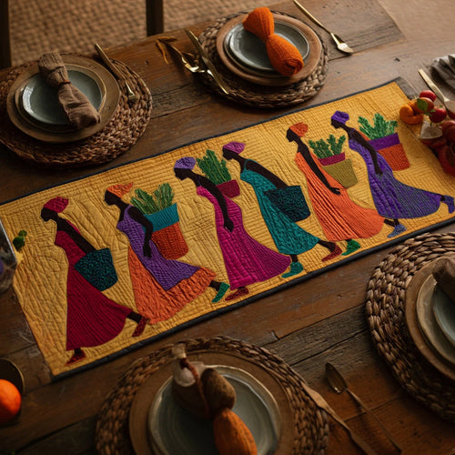 Market Black Woman Parade Quilted Table Runner