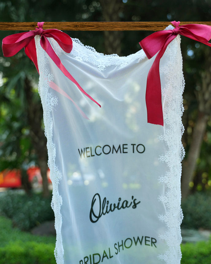 Elegant Personalized Wedding Welcome Banner with Lace Edging