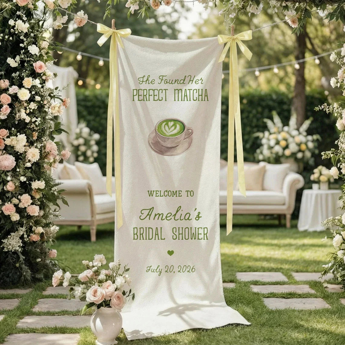 Matcha Bridal Shower Banner Stand Personalized Bridal Shower Welcome Sign Perfect Matcha Theme Custom Name Decor, bridal s...