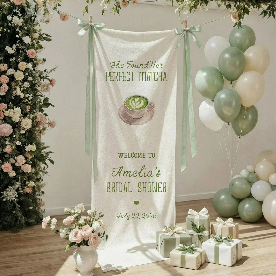 Matcha Bridal Shower Banner Stand Personalized Bridal Shower Welcome Sign Perfect Matcha Theme Custom Name Decor, bridal s...