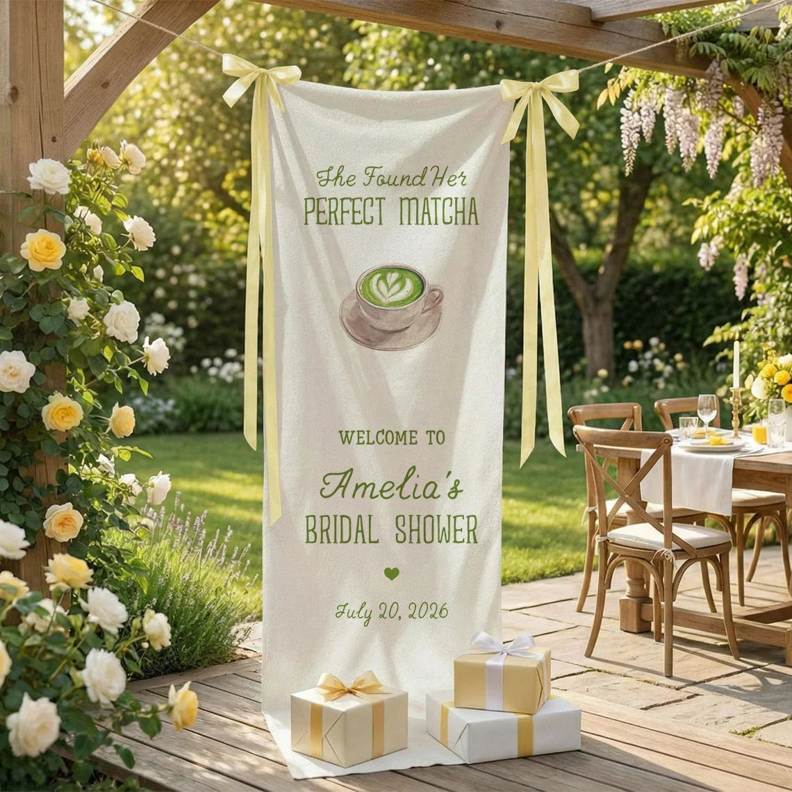 Matcha Bridal Shower Banner Stand Personalized Bridal Shower Welcome Sign Perfect Matcha Theme Custom Name Decor, bridal s...
