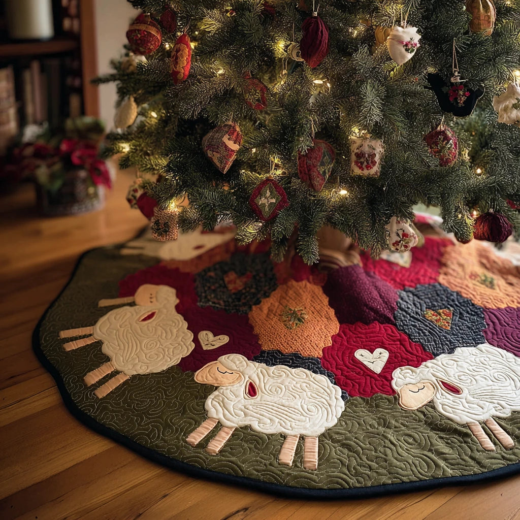 Meadow Sheep Christmas Quilted Tree Skirt