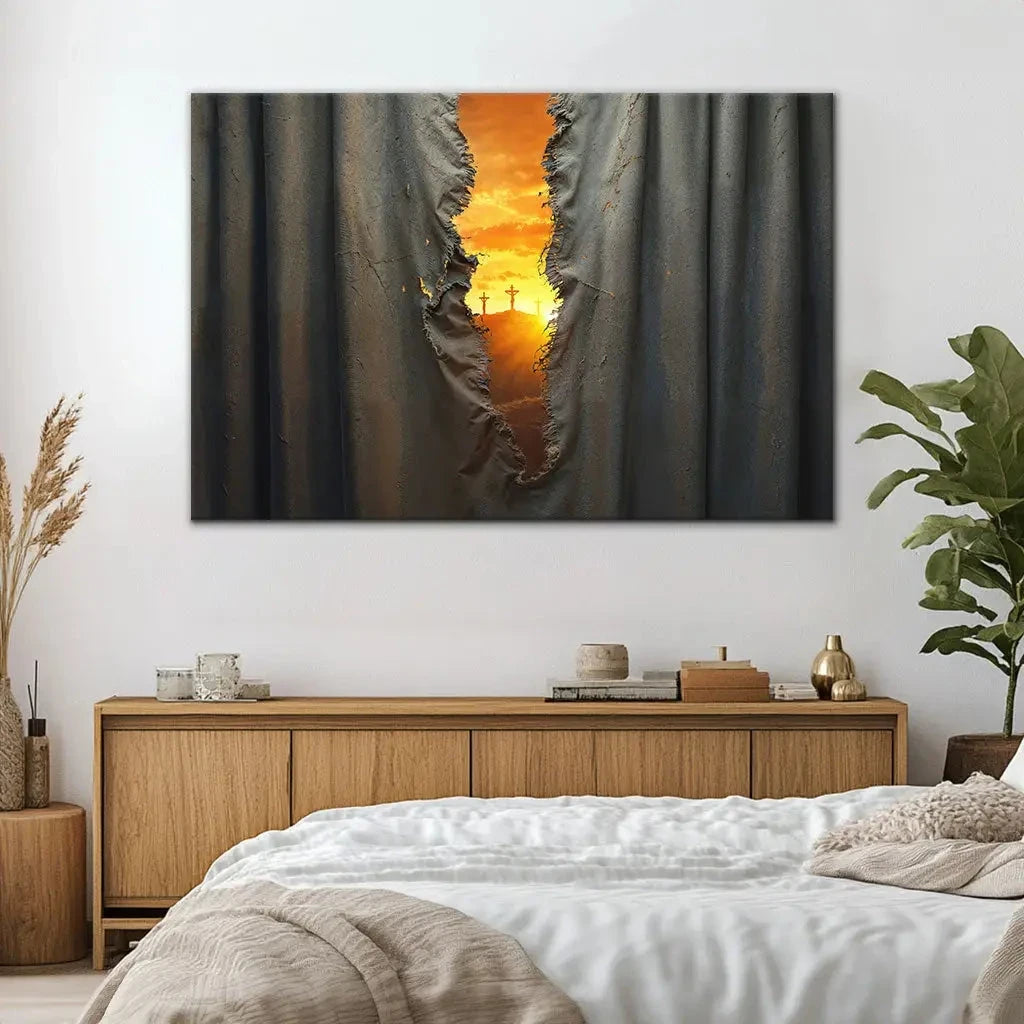 the veil was torn at jesus crucifixion christian wall art canvas (Landscape) (view 10)