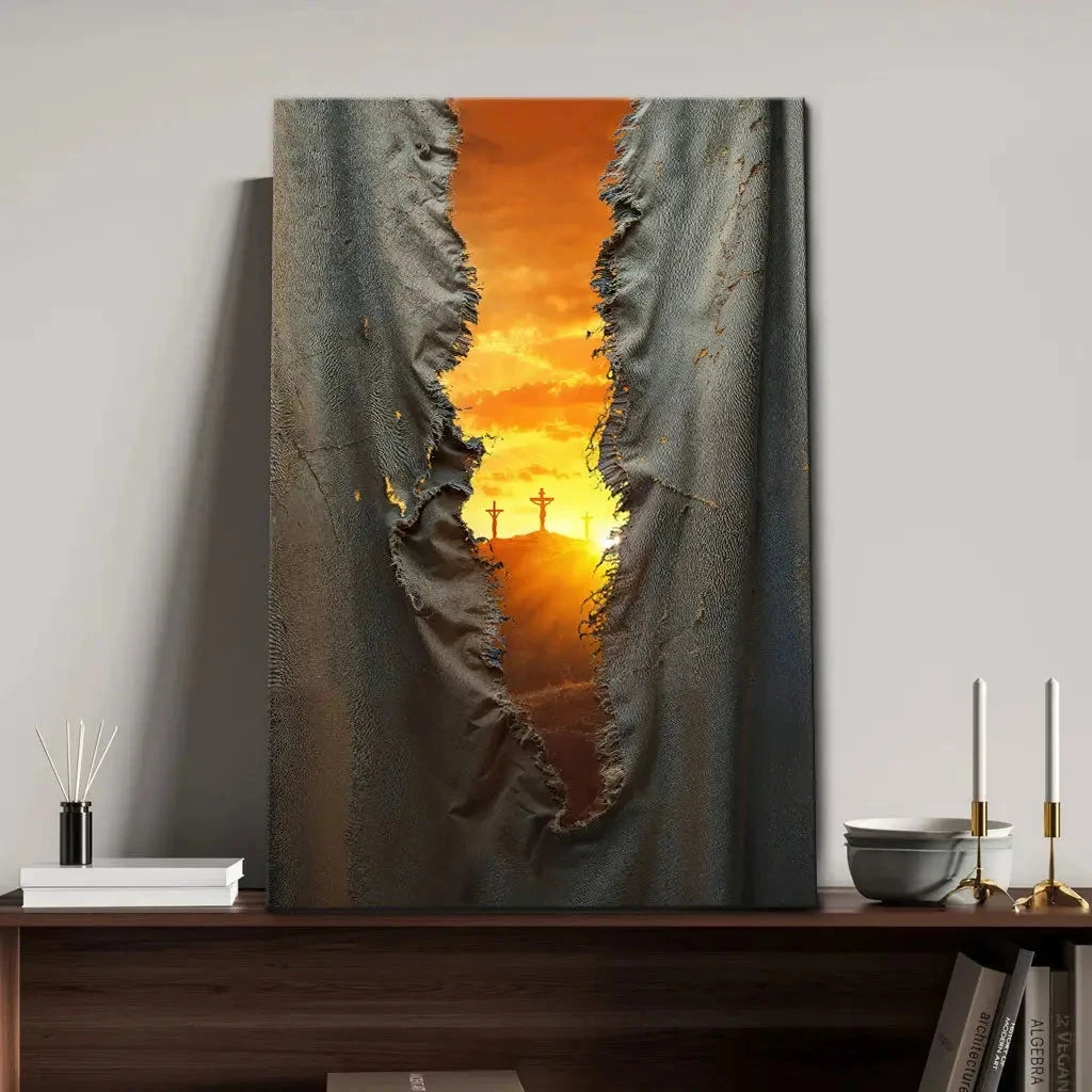 the veil was torn at jesus crucifixion christian wall art canvas (Landscape) (view 11)