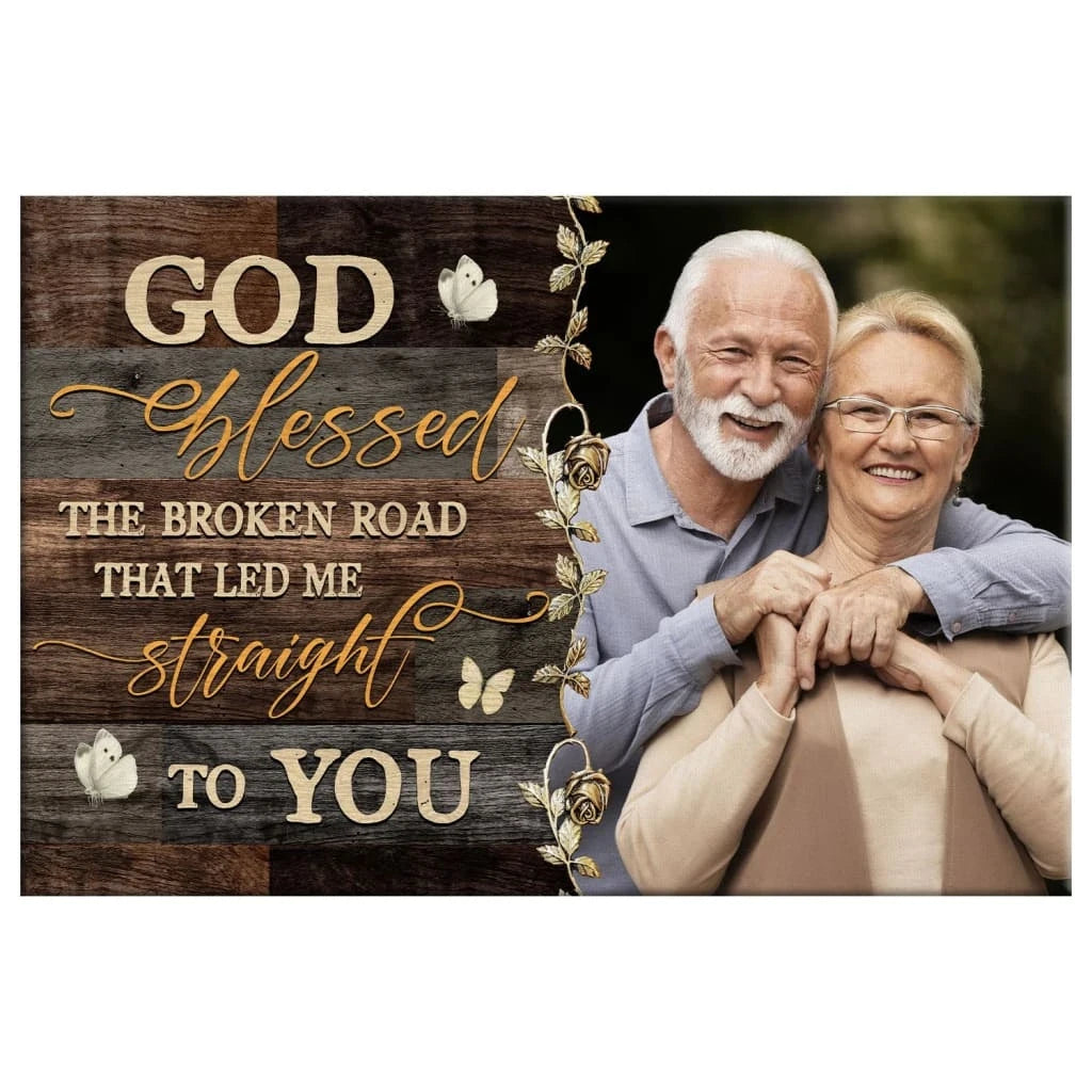 personalized god blessed the broken road wall art canvas with custom photo (Landscape) (view 3)