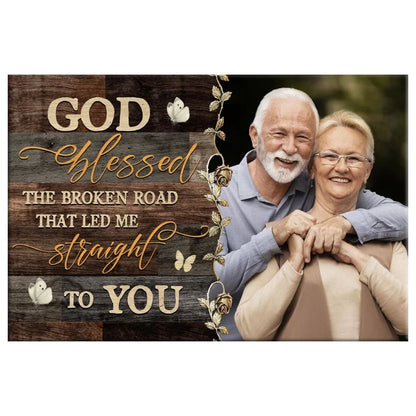 personalized god blessed the broken road wall art canvas with custom photo (Landscape) (view 3)