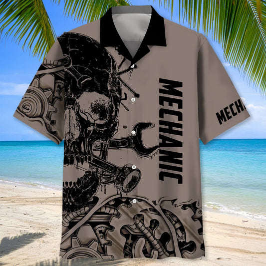 Mechanic Skull Hawaiian Shirt - S - hawaiian shirt