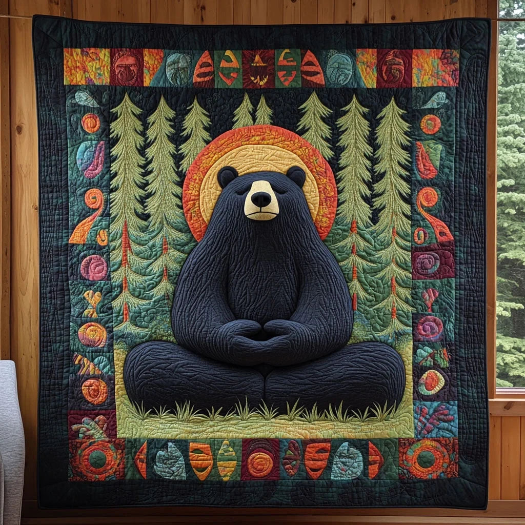 Meditation Black Bear Quilt Blanket