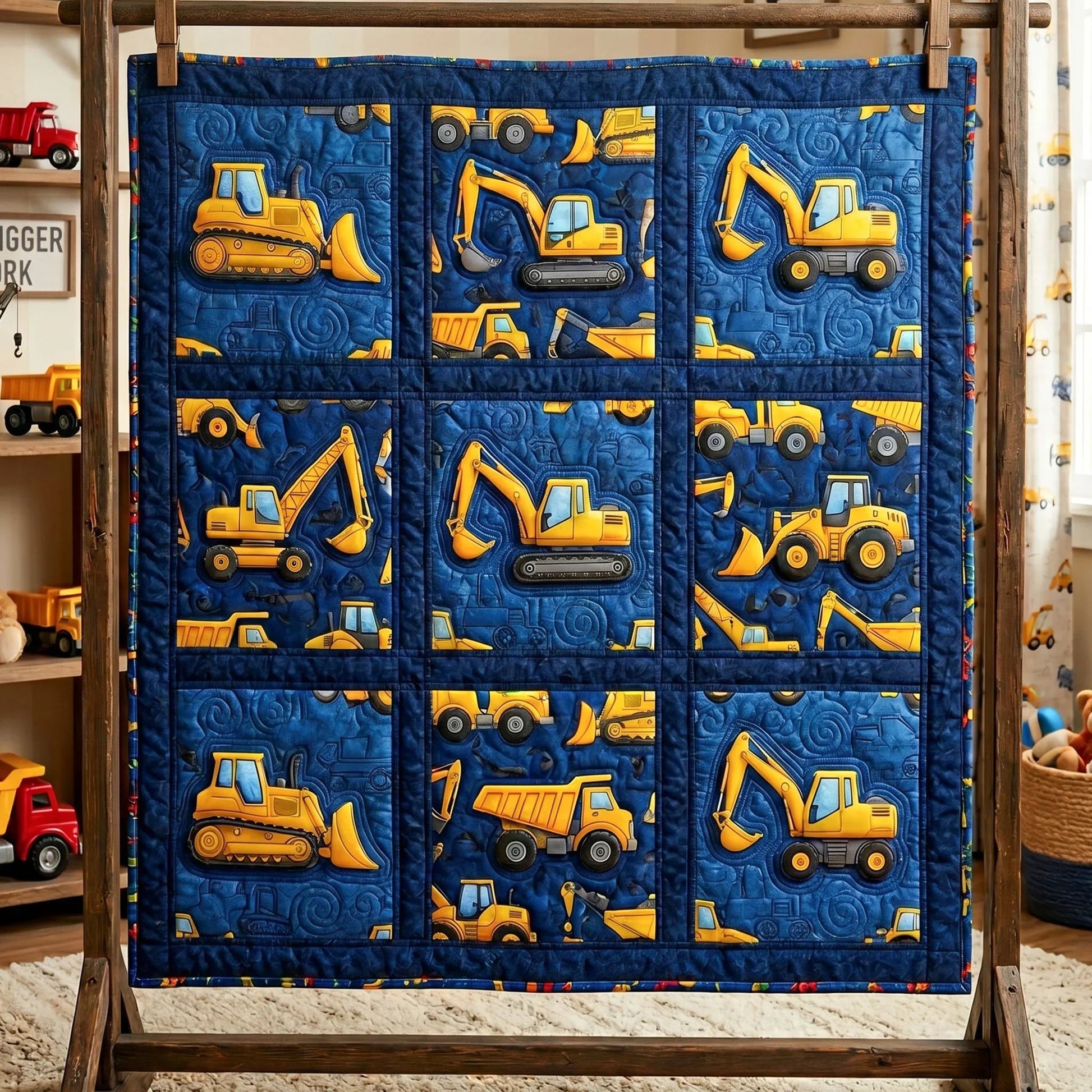 Mega Diggers Quilt Blanket - Quilted Blanket by OtterMia