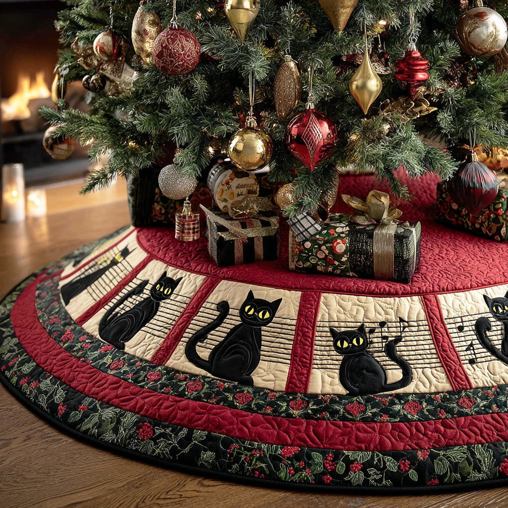 Melody Cat Christmas Quilted Tree Skirt