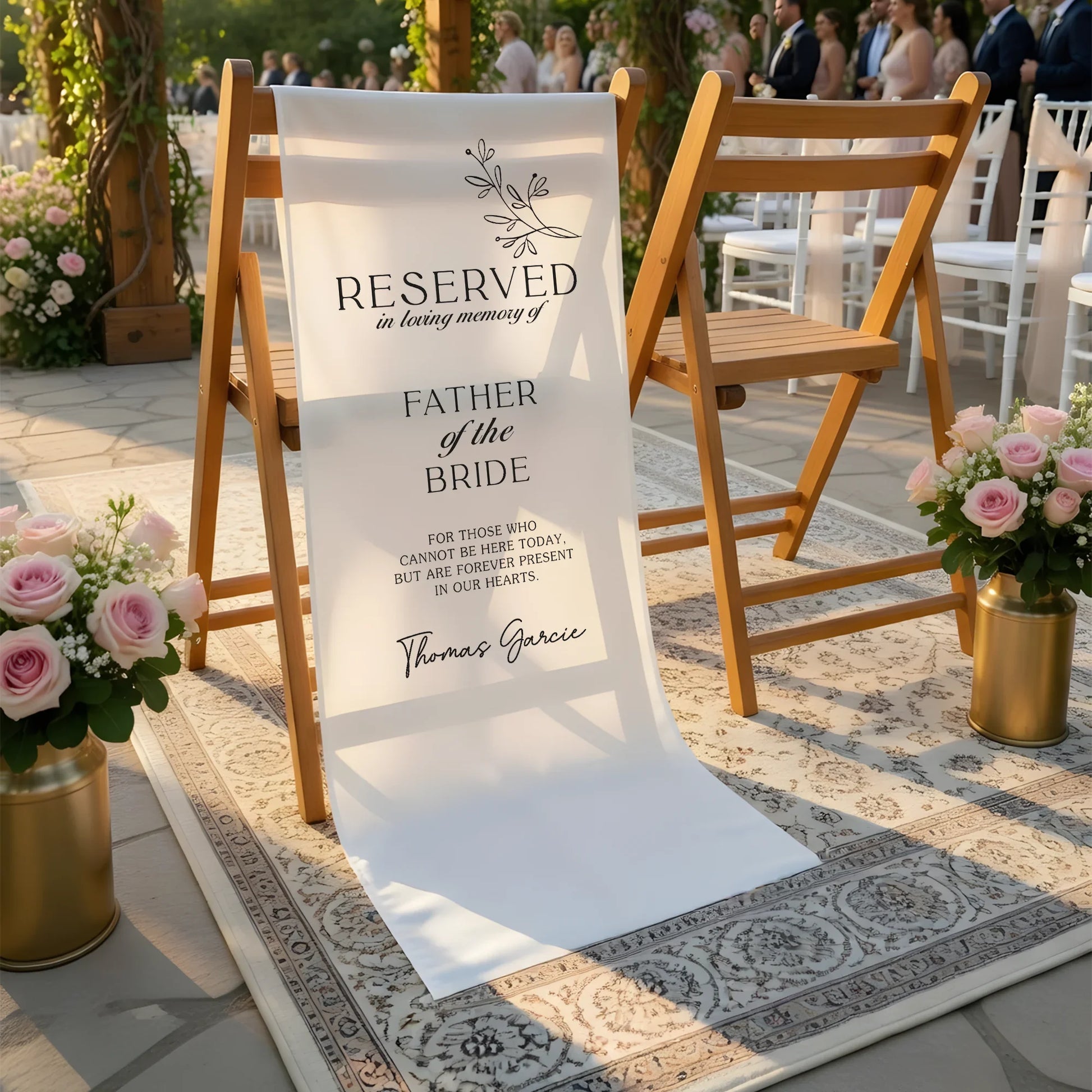 Reserved Father of the Bride Memorial Chair Sign Personalized Wedding Memory Seat Cover, gentle memorial keepsake (view 3)