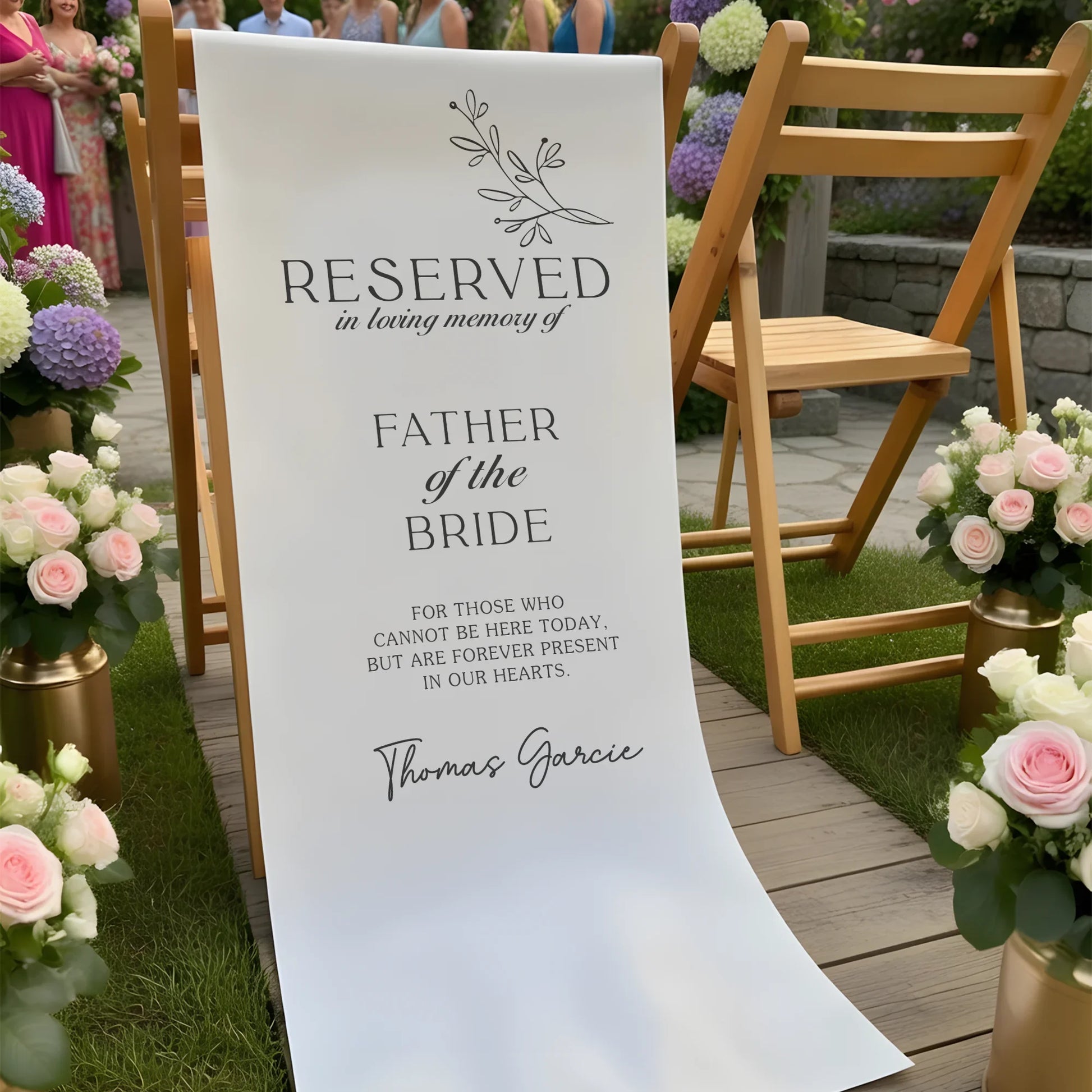 Reserved Father of the Bride Memorial Chair Sign Personalized Wedding Memory Seat Cover, gentle memorial keepsake (view 4)