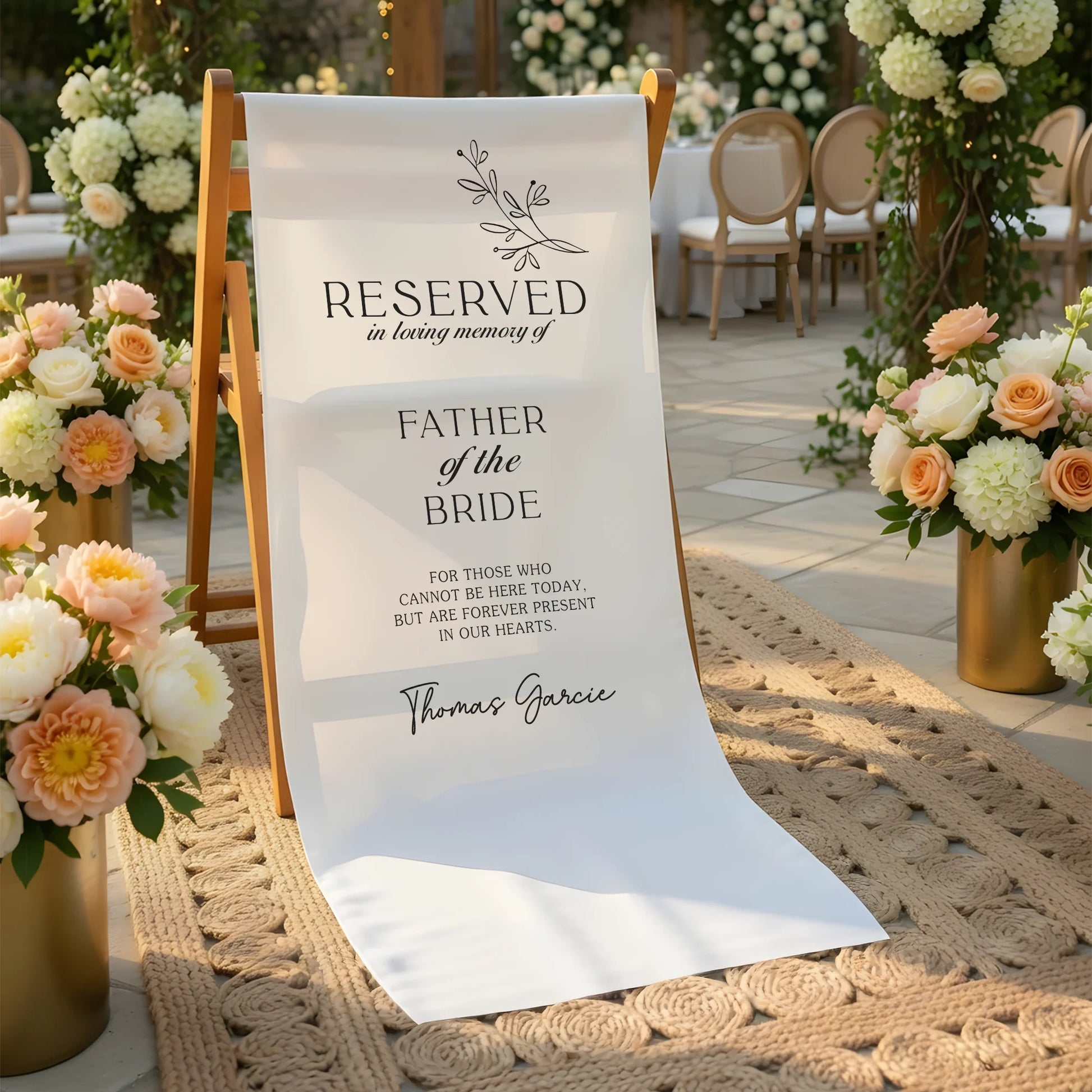 Reserved Father of the Bride Memorial Chair Sign Personalized Wedding Memory Seat Cover, gentle memorial keepsake (view 5)
