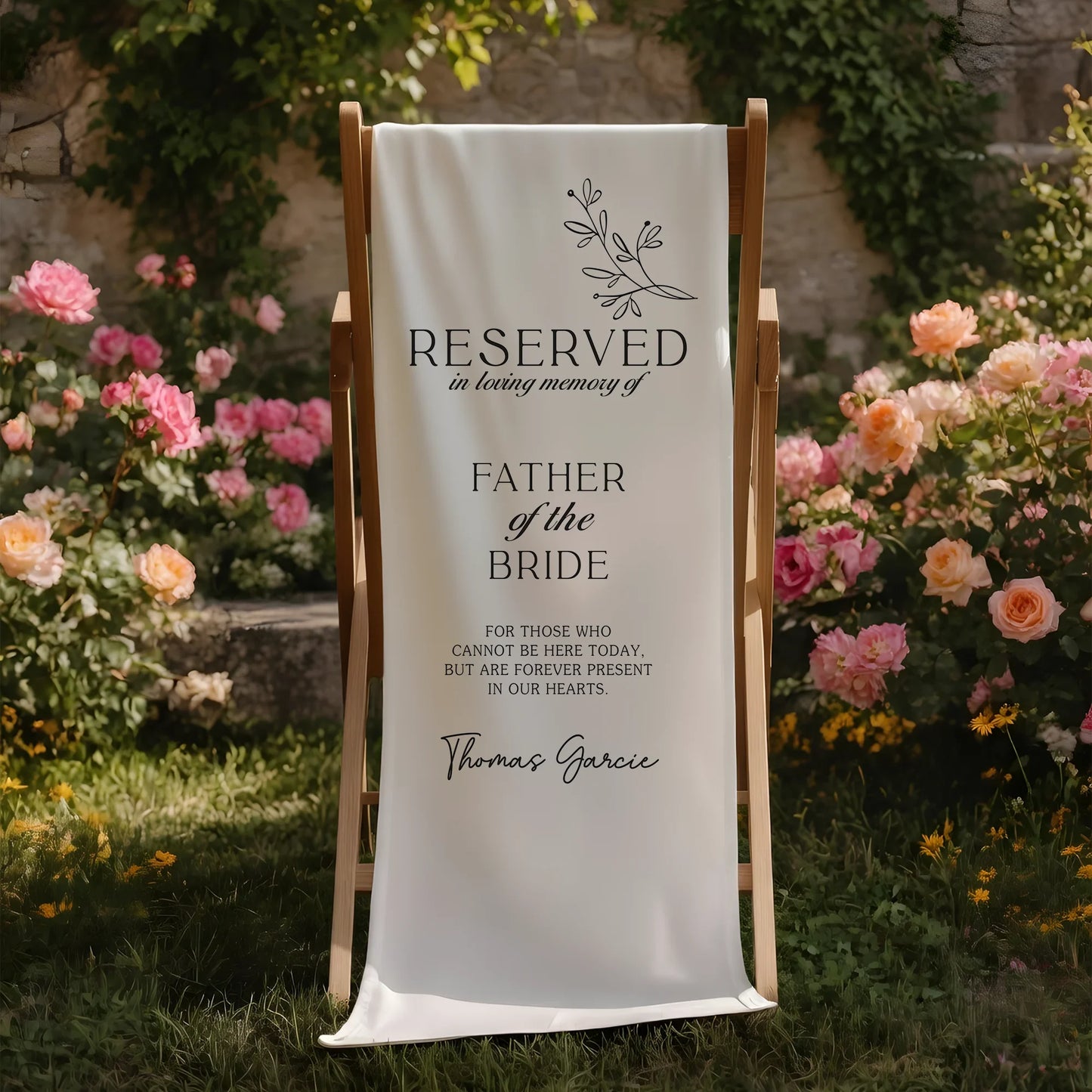 Reserved Father of the Bride Memorial Chair Sign Personalized Wedding Memory Seat Cover, gentle memorial keepsake (view 6)