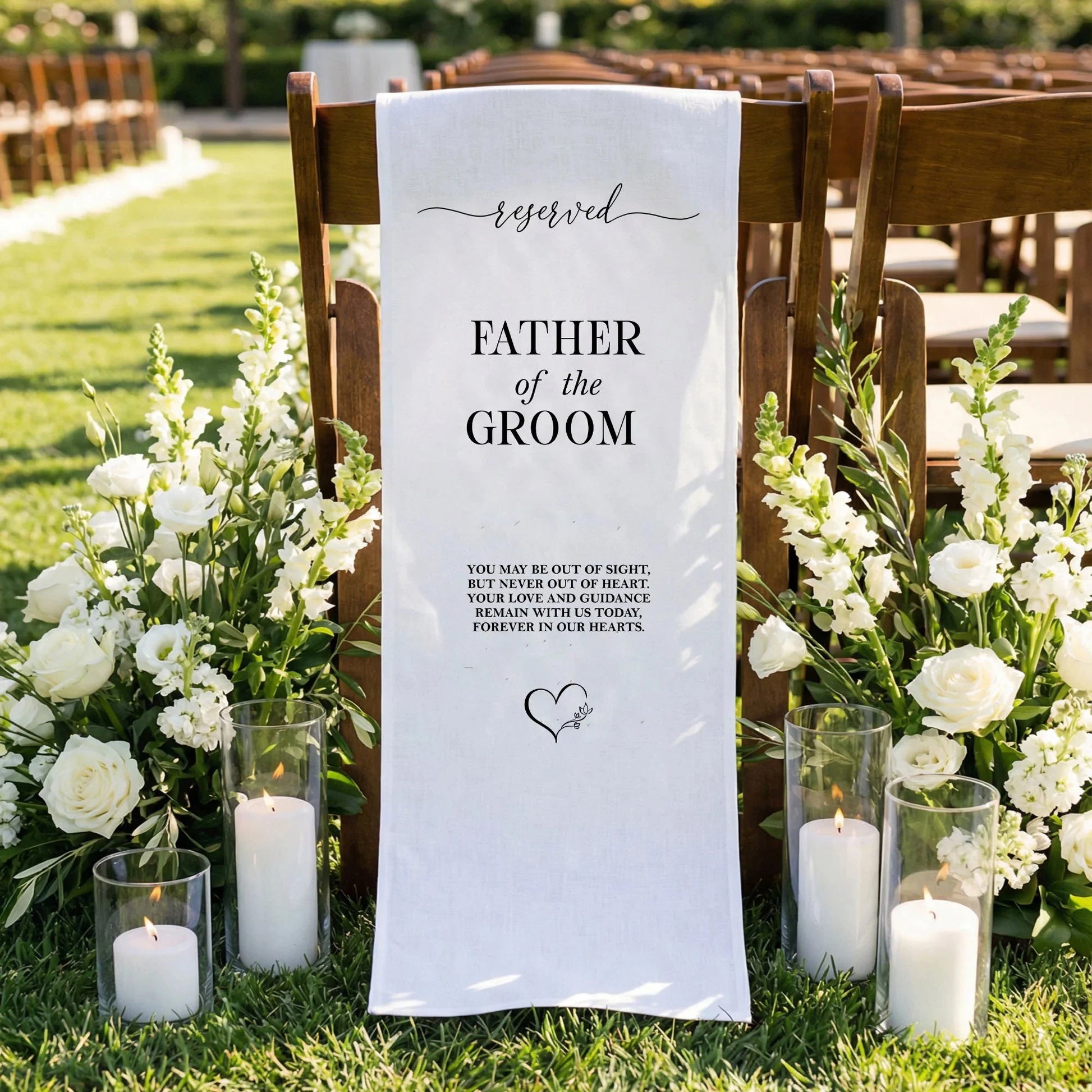 Reserved Father of the Groom Memorial Chair Sign Personalized Wedding Chair Sign Linen Ceremony Decor, gentle memorial kee...
