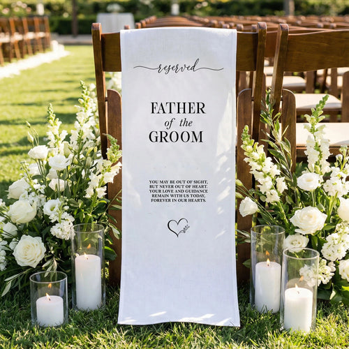 Reserved Father of the Groom Memorial Chair Sign Personalized Wedding Chair Sign Linen Ceremony Decor, gentle memorial kee...