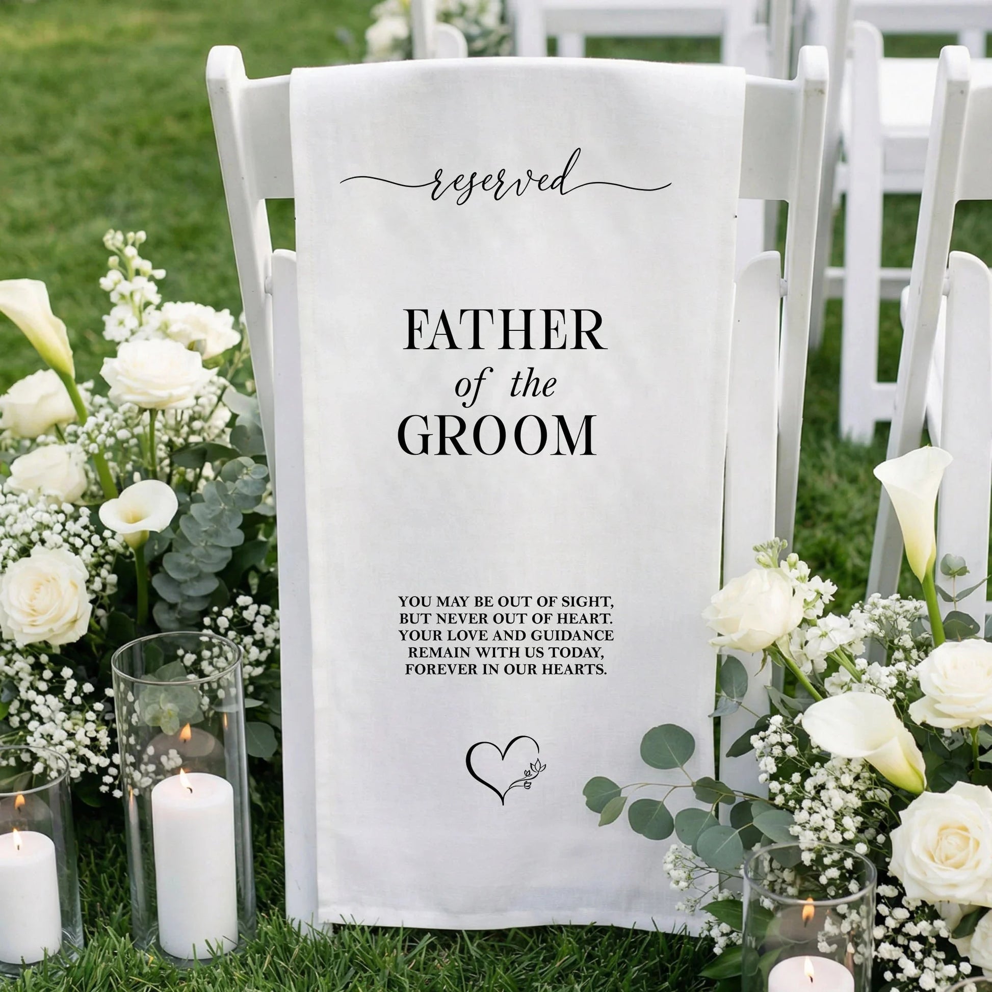 Reserved Father of the Groom Memorial Chair Sign Personalized Wedding Chair Sign Linen Ceremony Decor, gentle memorial kee...