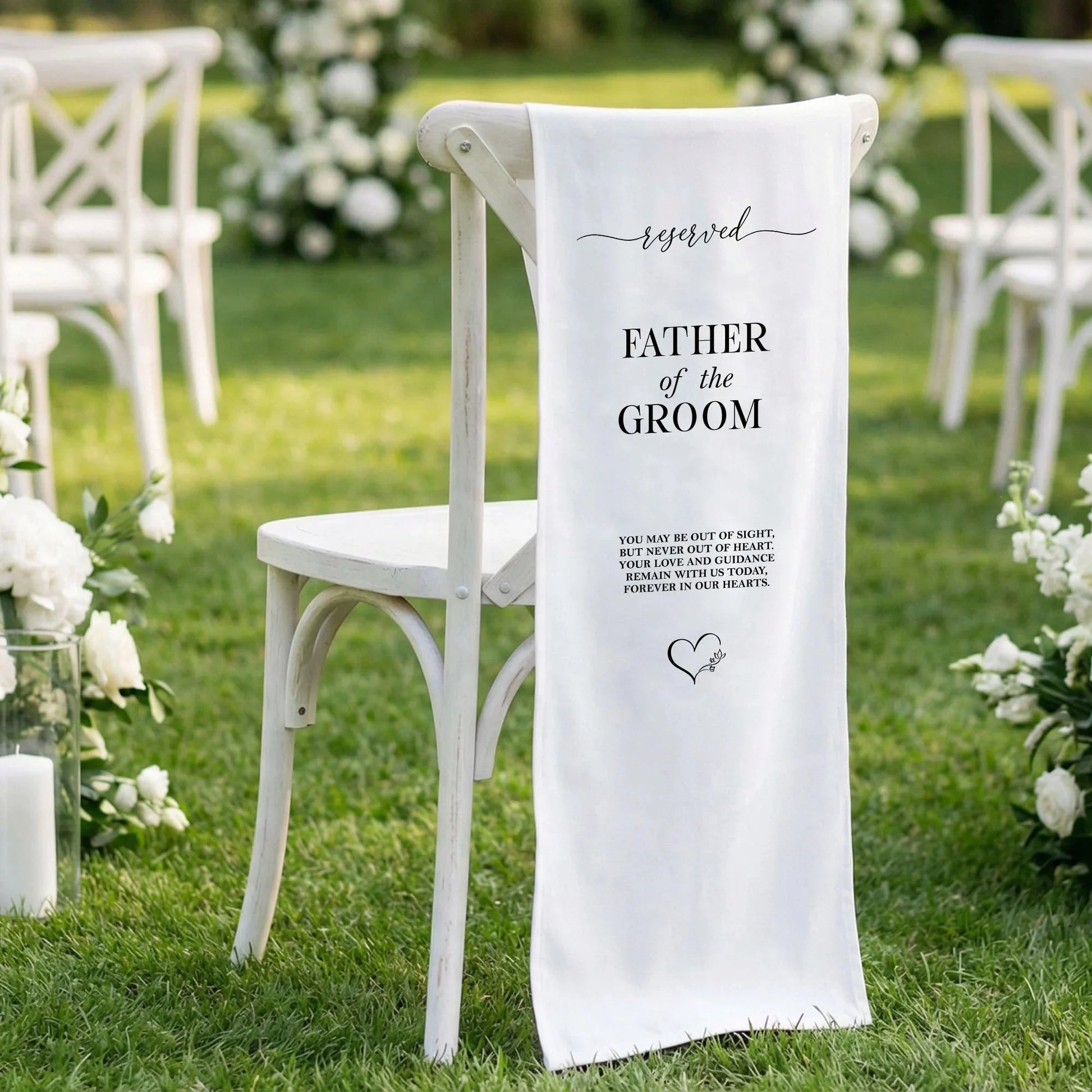 Reserved Father of the Groom Memorial Chair Sign Personalized Wedding Chair Sign Linen Ceremony Decor, gentle memorial kee...