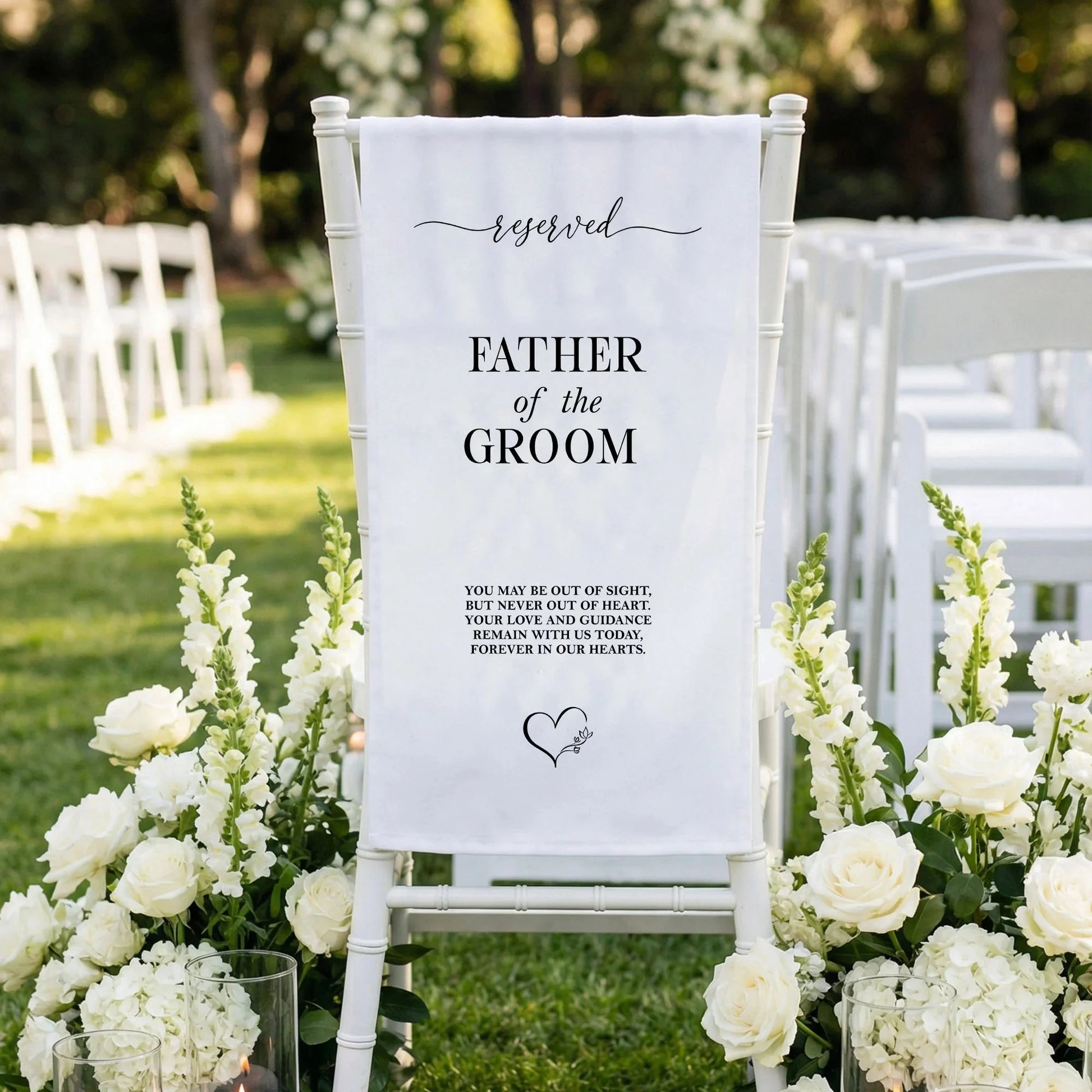 Reserved Father of the Groom Memorial Chair Sign Personalized Wedding Chair Sign Linen Ceremony Decor, gentle memorial kee...