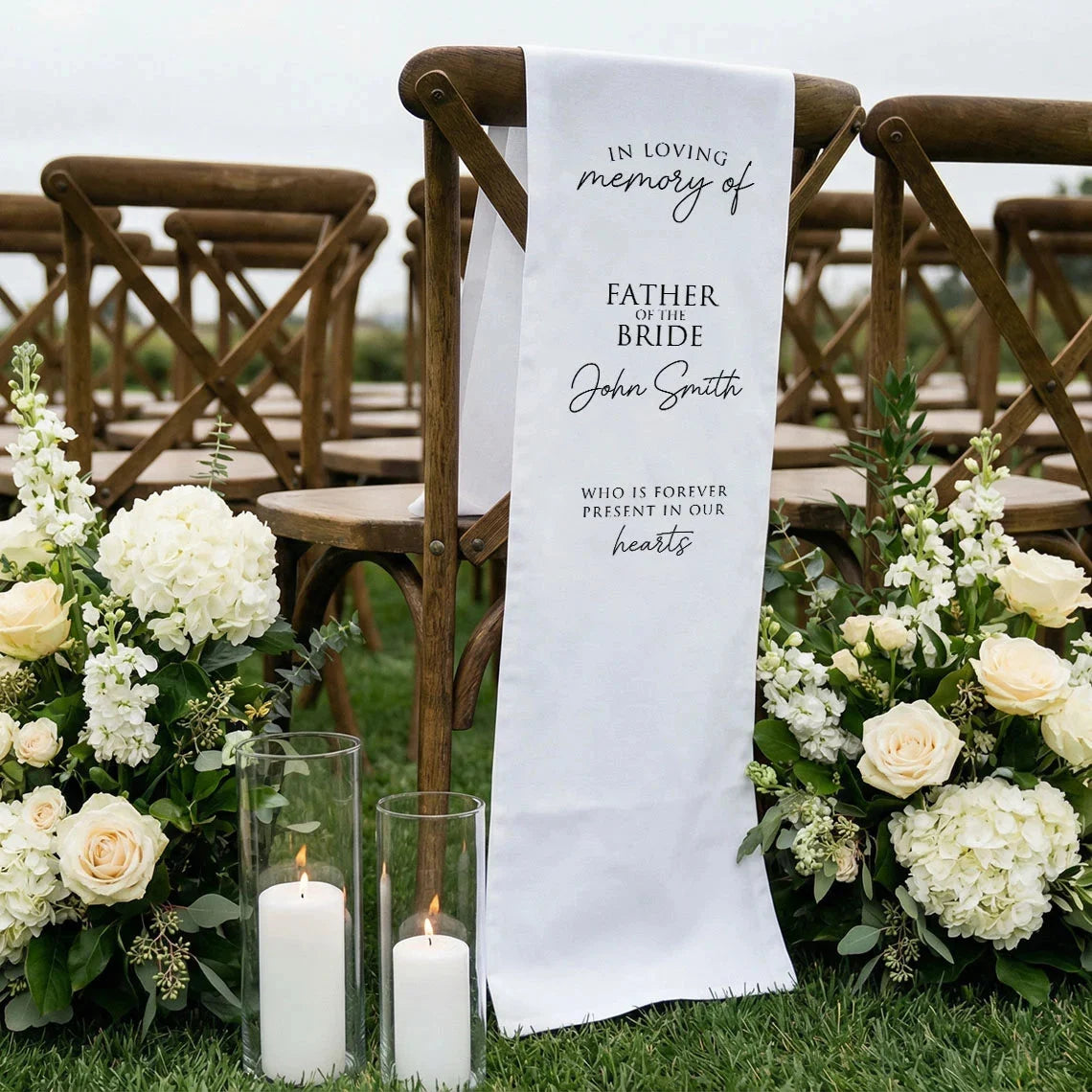 Memorial Chair Sign Personalized In Loving Memory Wedding Chair Sign Custom Name Linen Memorial Decor, gentle memorial kee...
