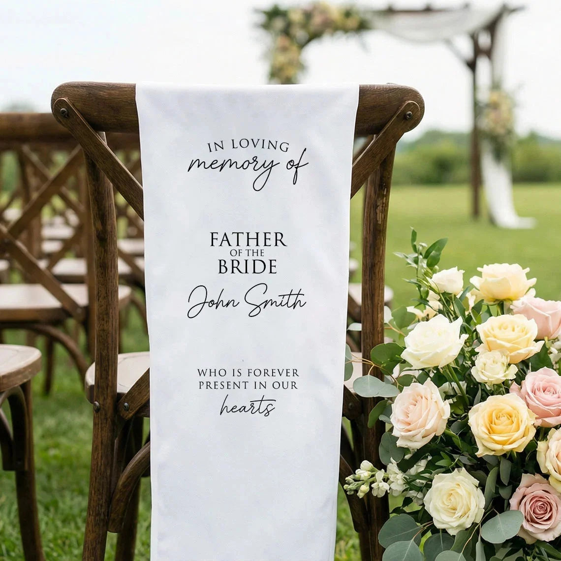 Memorial Chair Sign Personalized In Loving Memory Wedding Chair Sign Custom Name Linen Memorial Decor, gentle memorial kee...