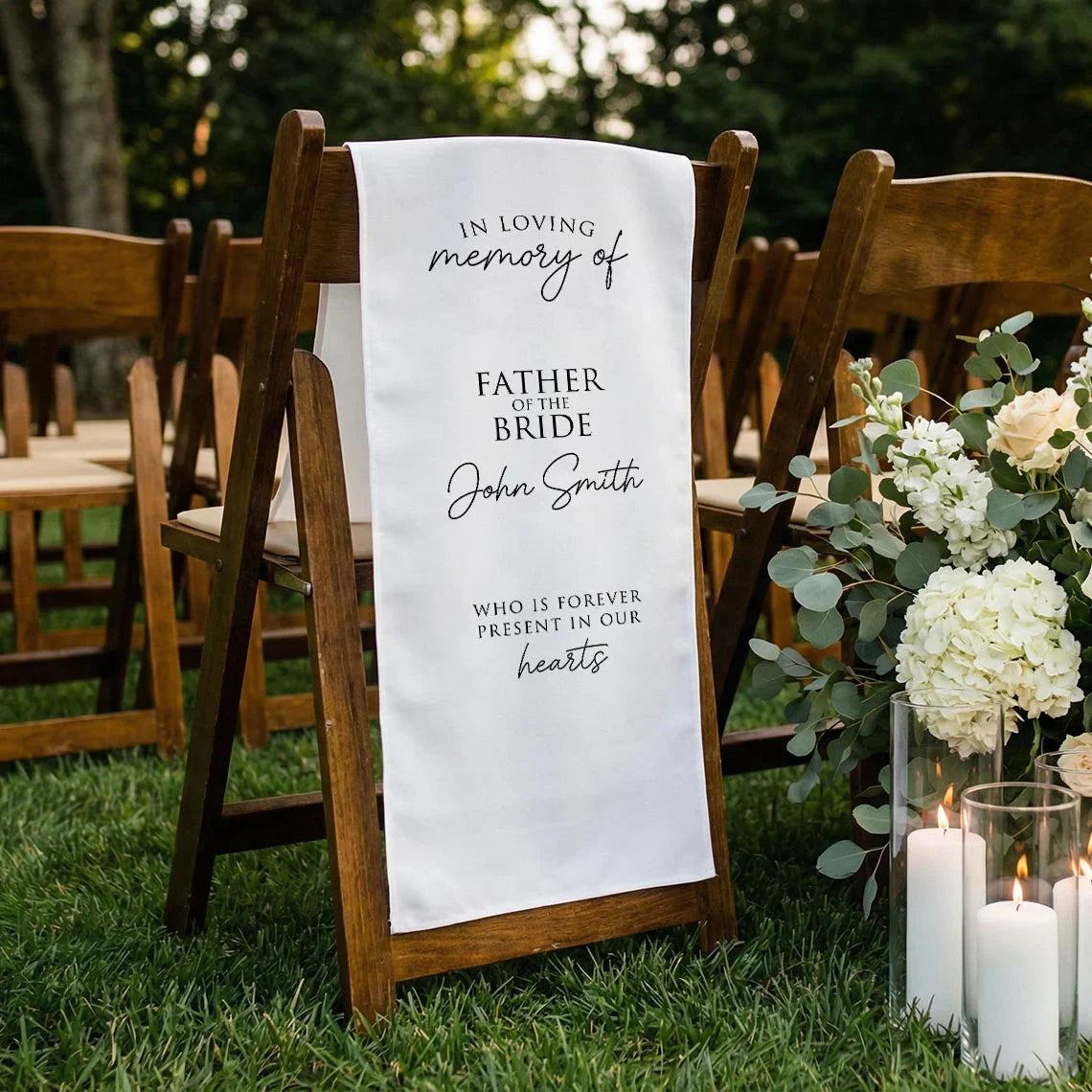 Memorial Chair Sign Personalized In Loving Memory Wedding Chair Sign Custom Name Linen Memorial Decor, gentle memorial kee...