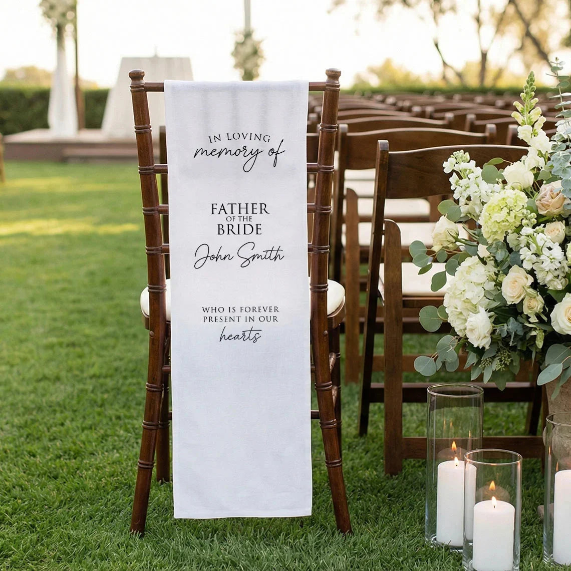 Memorial Chair Sign Personalized In Loving Memory Wedding Chair Sign Custom Name Linen Memorial Decor, gentle memorial kee...