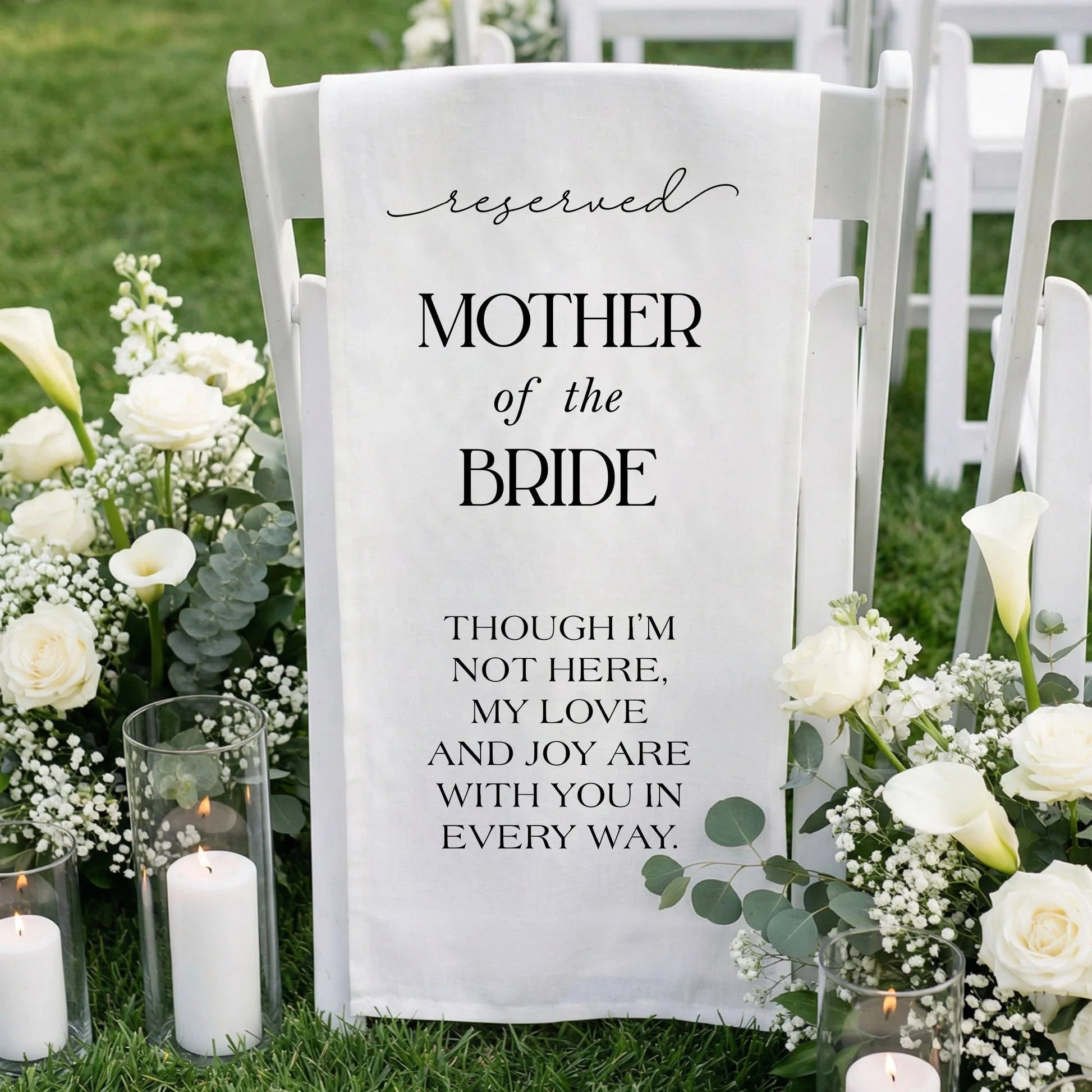 Reserved Mother of the Bride Memorial Chair Sign Wedding Reserved Seat In Loving Memory Chair Cover, gentle memorial keepsake