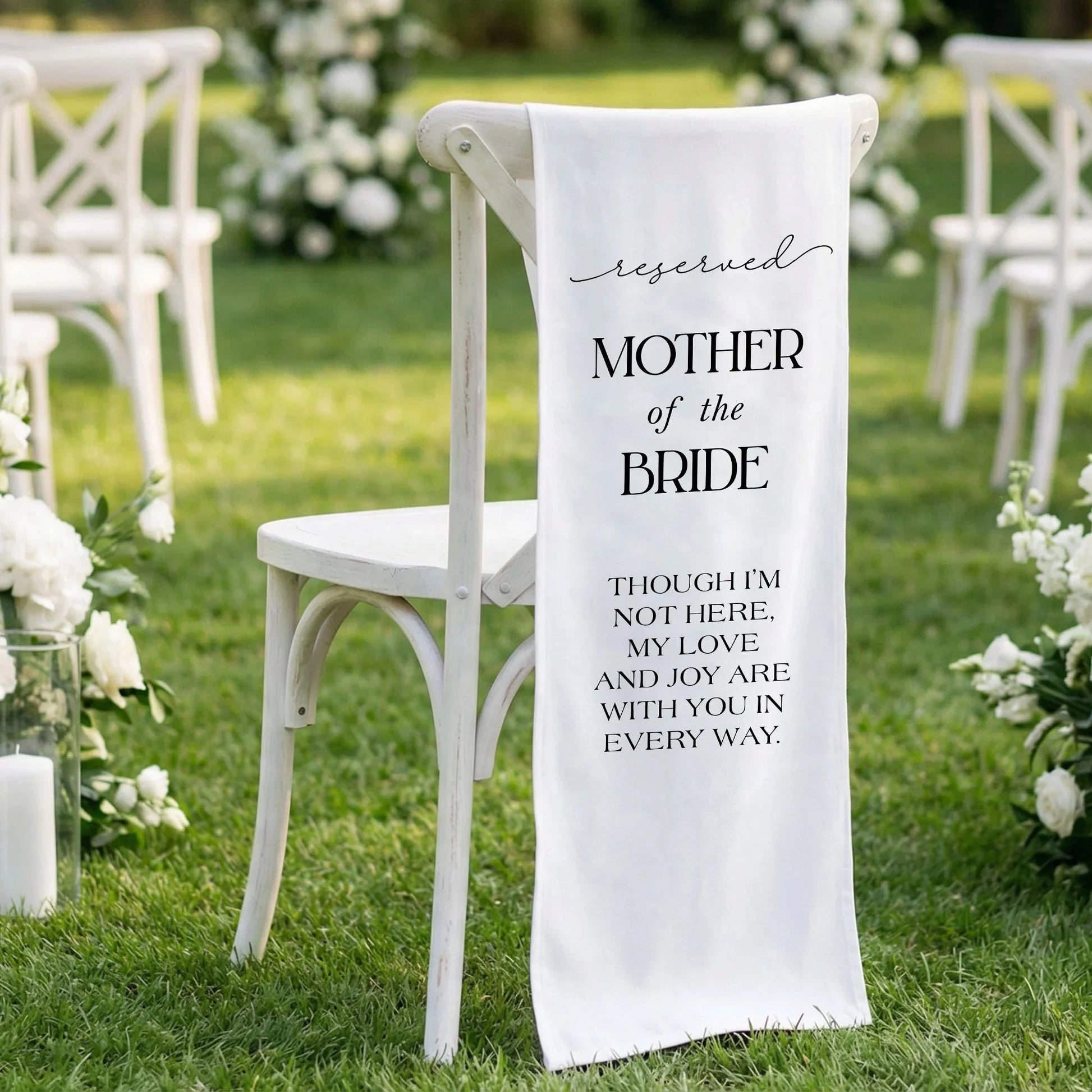 Reserved Mother of the Bride Memorial Chair Sign Wedding Reserved Seat In Loving Memory Chair Cover, gentle memorial keepsake