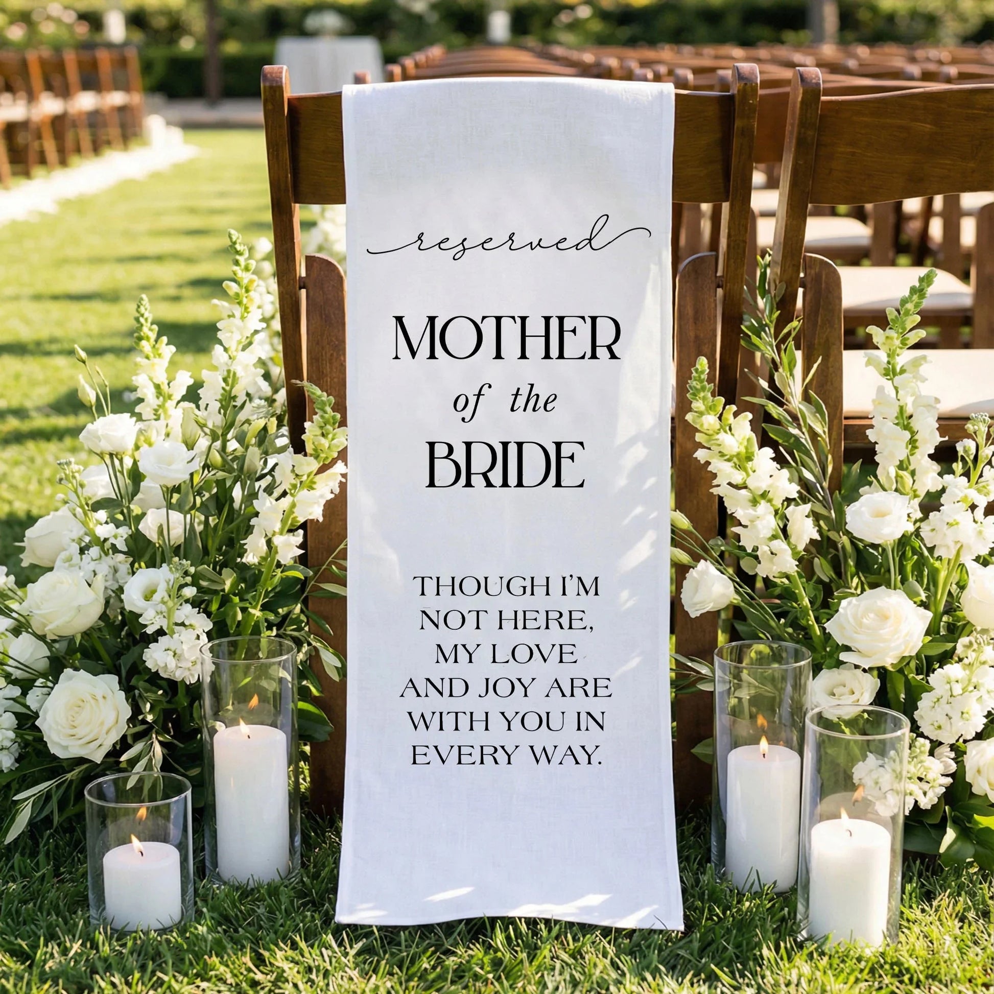 Reserved Mother of the Bride Memorial Chair Sign Wedding Reserved Seat In Loving Memory Chair Cover, gentle memorial keepsake