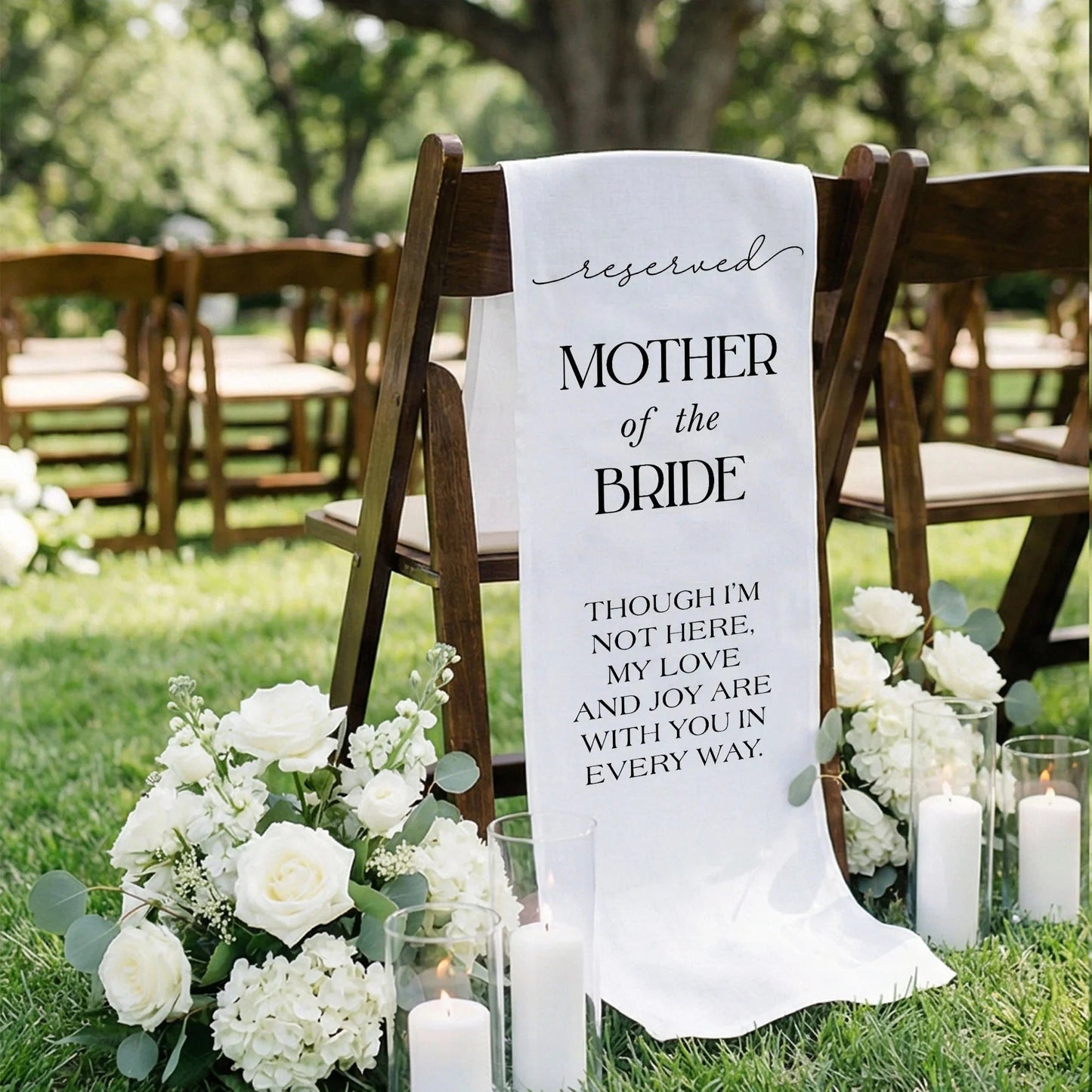 Reserved Mother of the Bride Memorial Chair Sign Wedding Reserved Seat In Loving Memory Chair Cover, gentle memorial keepsake