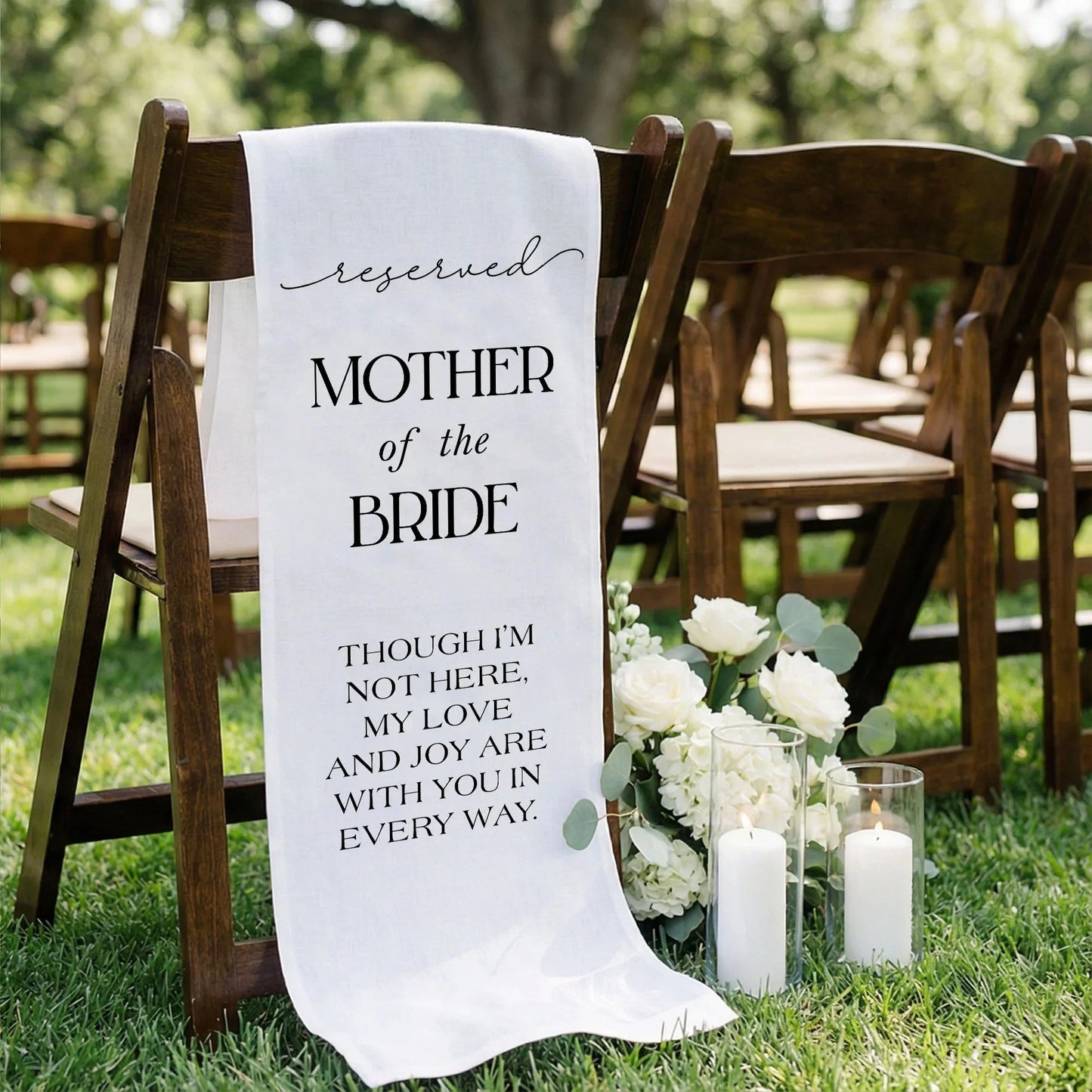 Reserved Mother of the Bride Memorial Chair Sign Wedding Reserved Seat In Loving Memory Chair Cover, gentle memorial keepsake