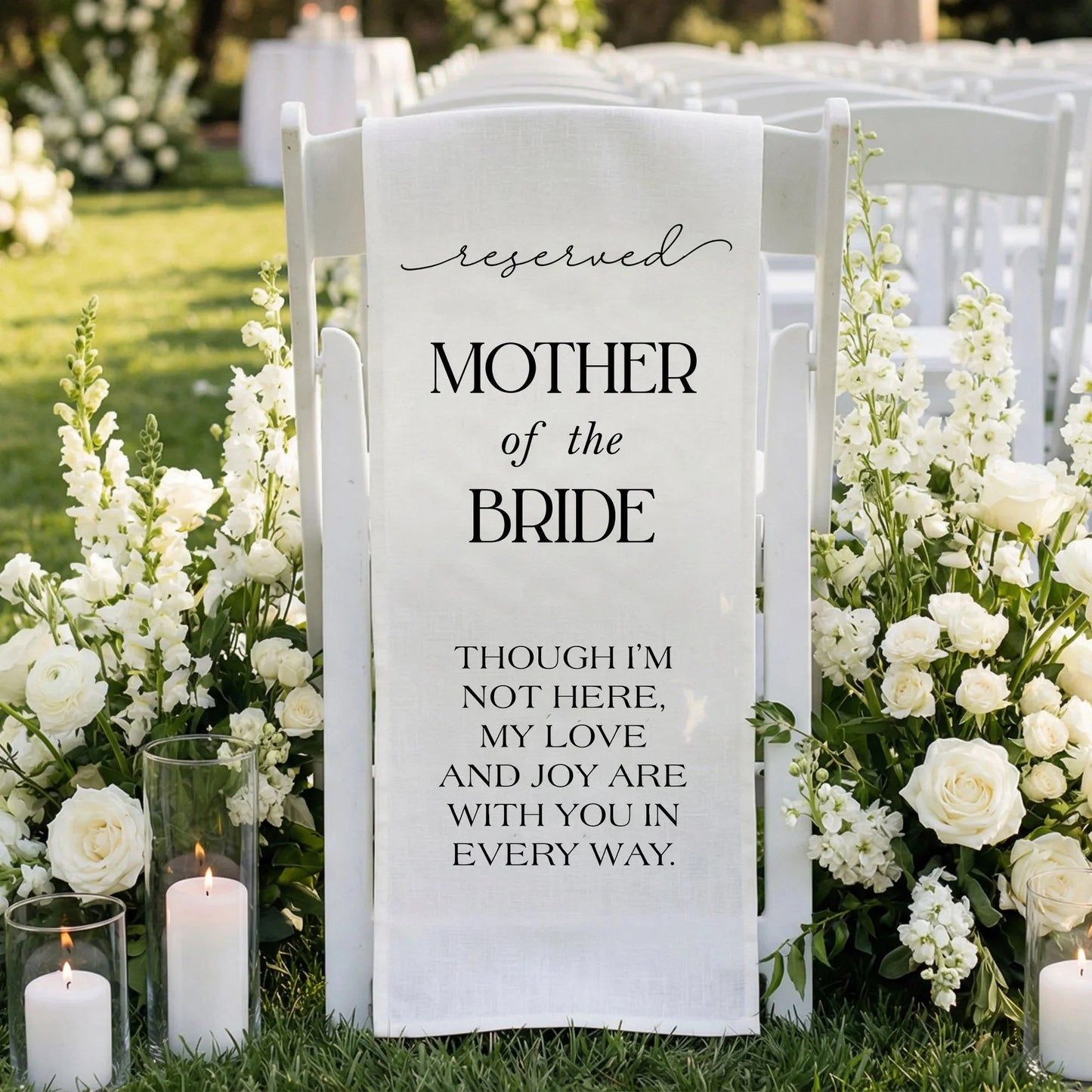 Reserved Mother of the Bride Memorial Chair Sign Wedding Reserved Seat In Loving Memory Chair Cover, gentle memorial keepsake