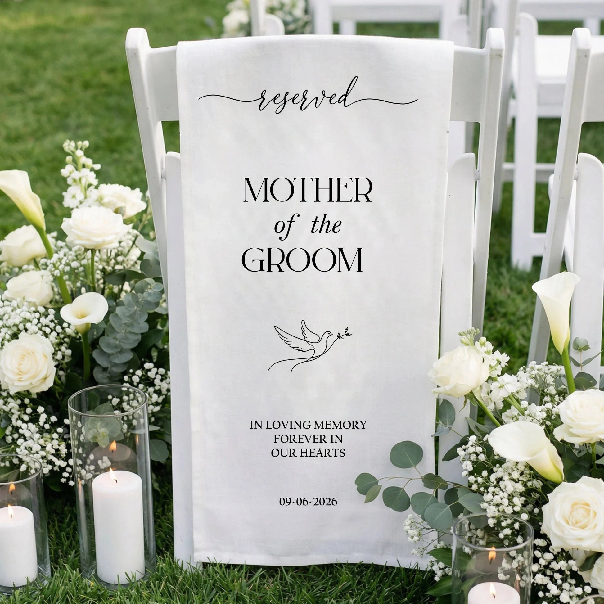 Reserved Mother of the Groom Memorial Chair Sign Personalized Wedding Memory Chair Cover, gentle memorial keepsake