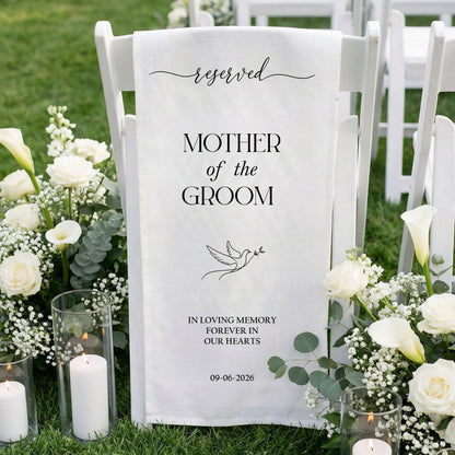 Reserved Mother of the Groom Memorial Chair Sign Personalized Wedding Memory Chair Cover, gentle memorial keepsake