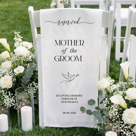 Reserved Mother of the Groom Memorial Chair Sign Personalized Wedding Memory Chair Cover, gentle memorial keepsake