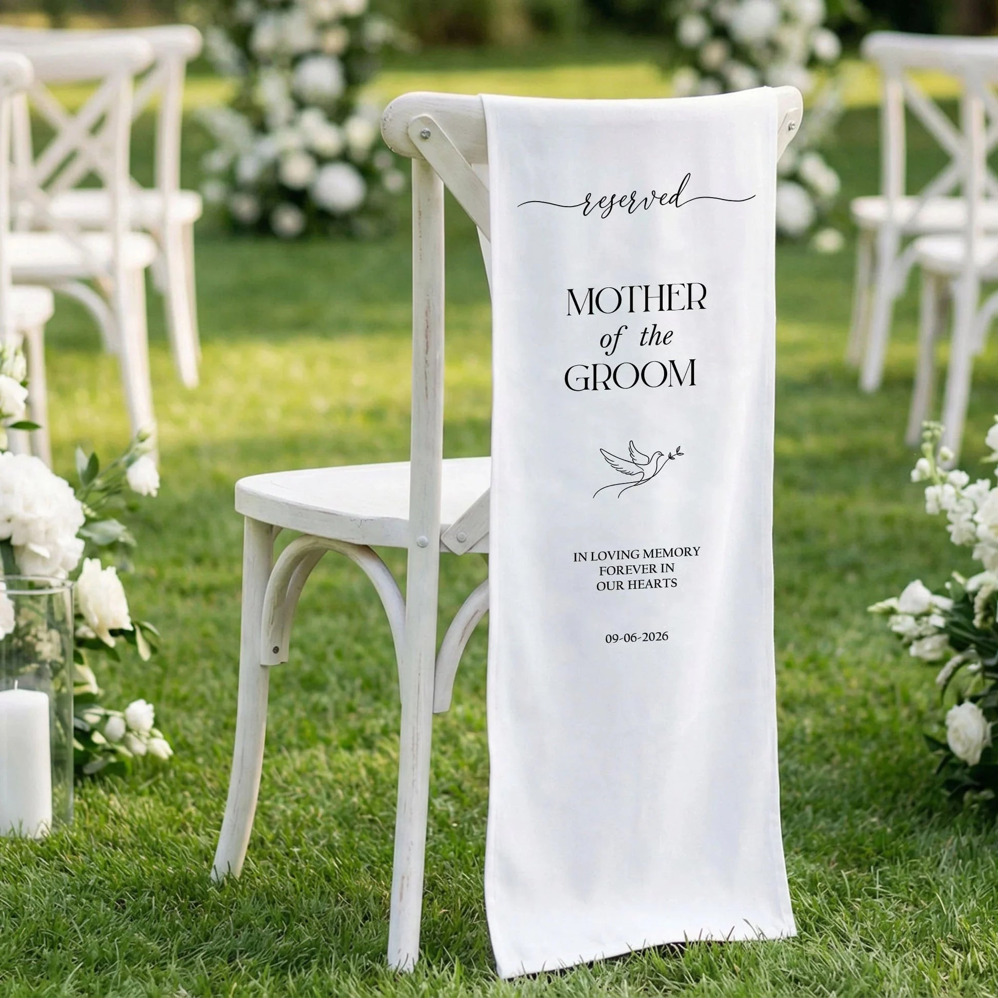 Reserved Mother of the Groom Memorial Chair Sign Personalized Wedding Memory Chair Cover, gentle memorial keepsake (view 2)