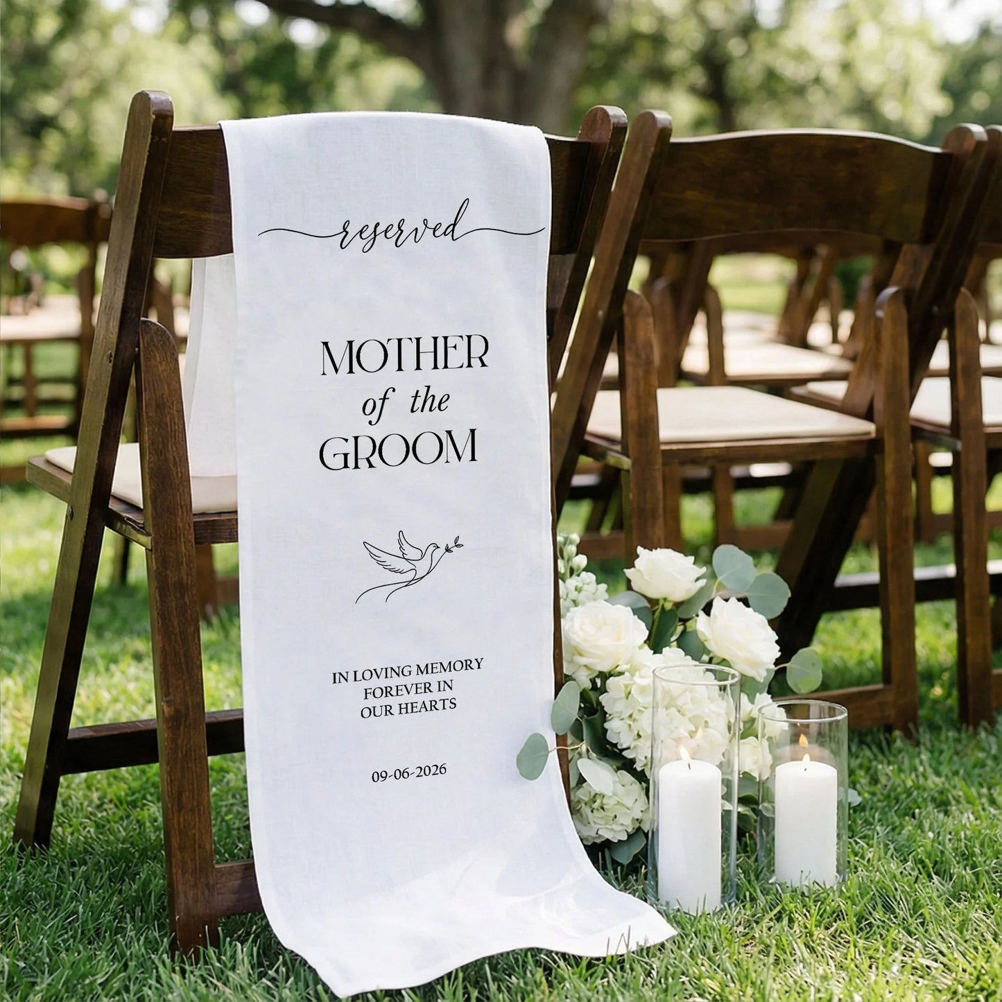 Reserved Mother of the Groom Memorial Chair Sign Personalized Wedding Memory Chair Cover, gentle memorial keepsake (view 4)