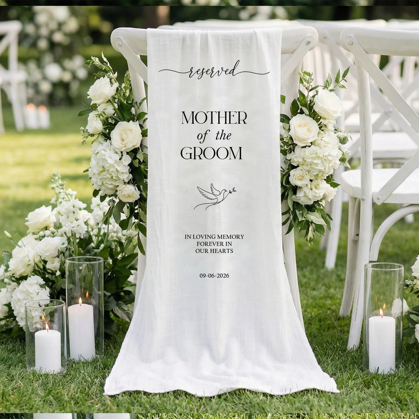 Reserved Mother of the Groom Memorial Chair Sign Personalized Wedding Memory Chair Cover, gentle memorial keepsake (view 6)