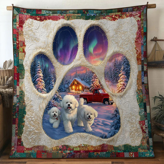 Merry Bichon Frise Paw Quilt Blanket